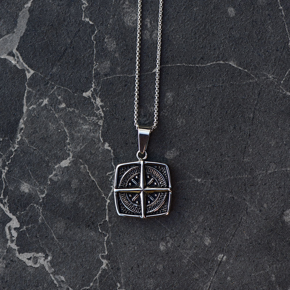 Compass silver necklace 60cm