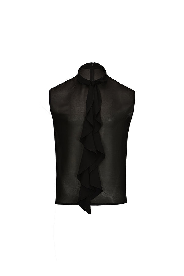 Sleeveless Chiffon Ruffle Shirt