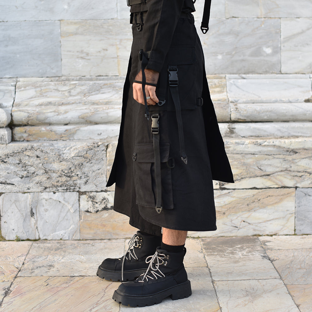 Black cargo techwear skirt