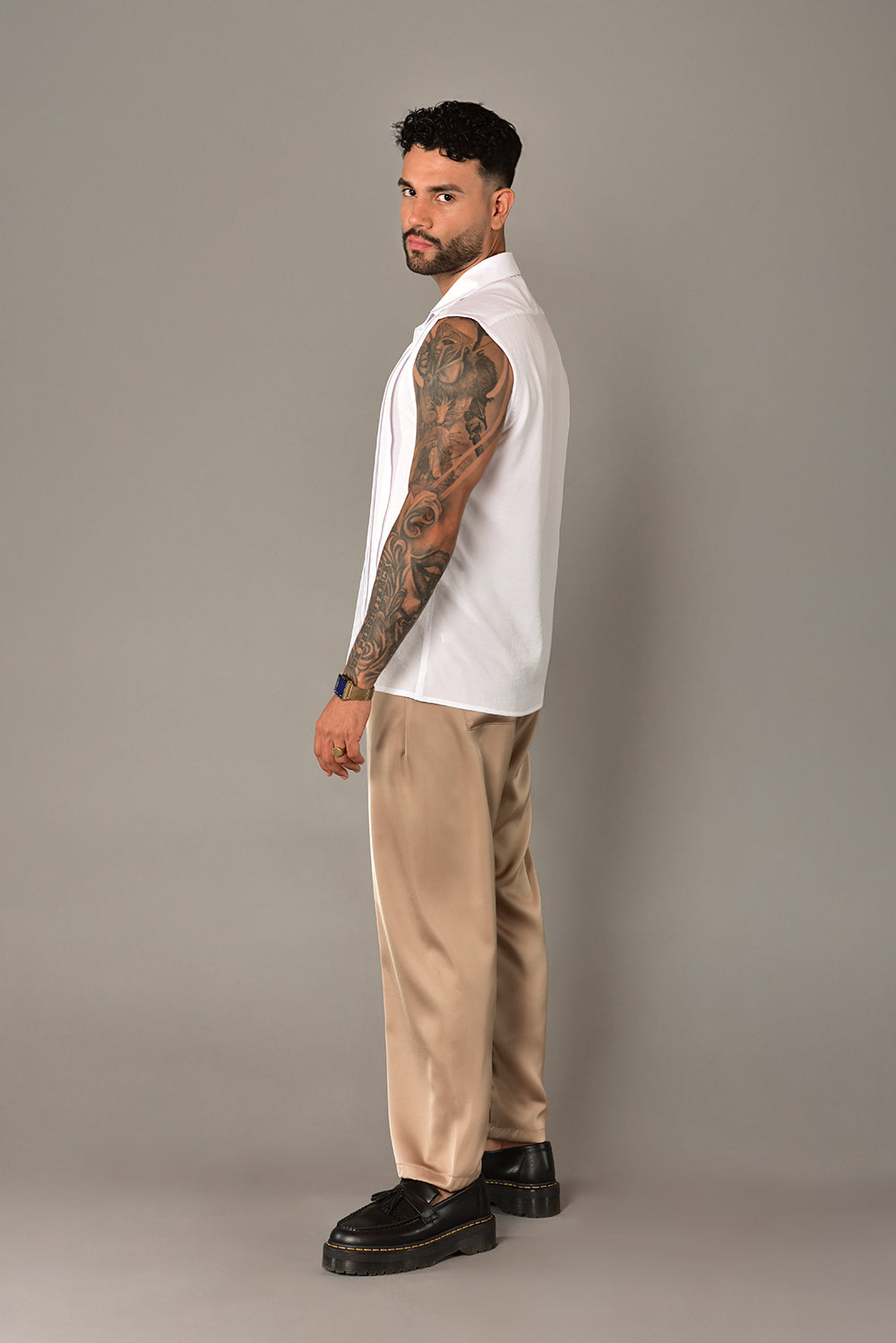 White pleated shirt