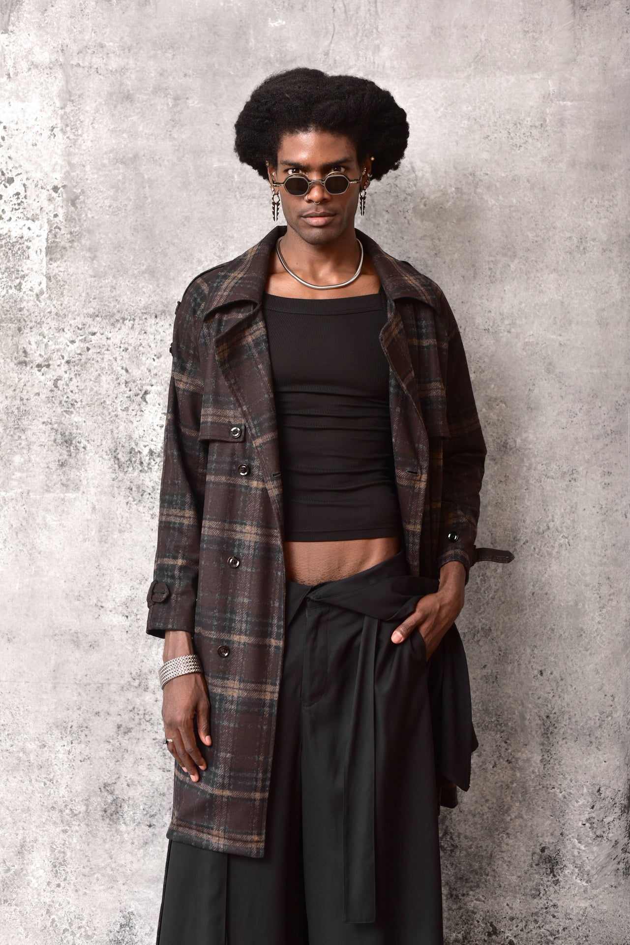 Plaid wrap overcoat tartan