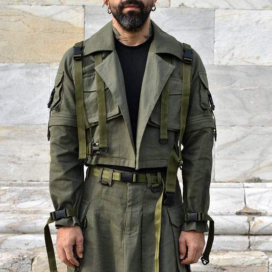 Military cargo techwear jacket