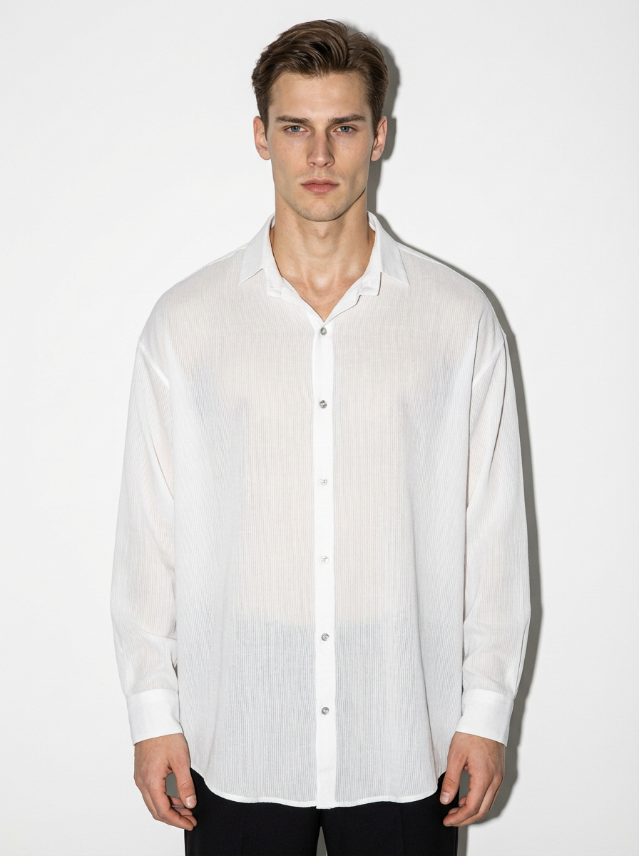 White Sheer Long Sleeve Shirt