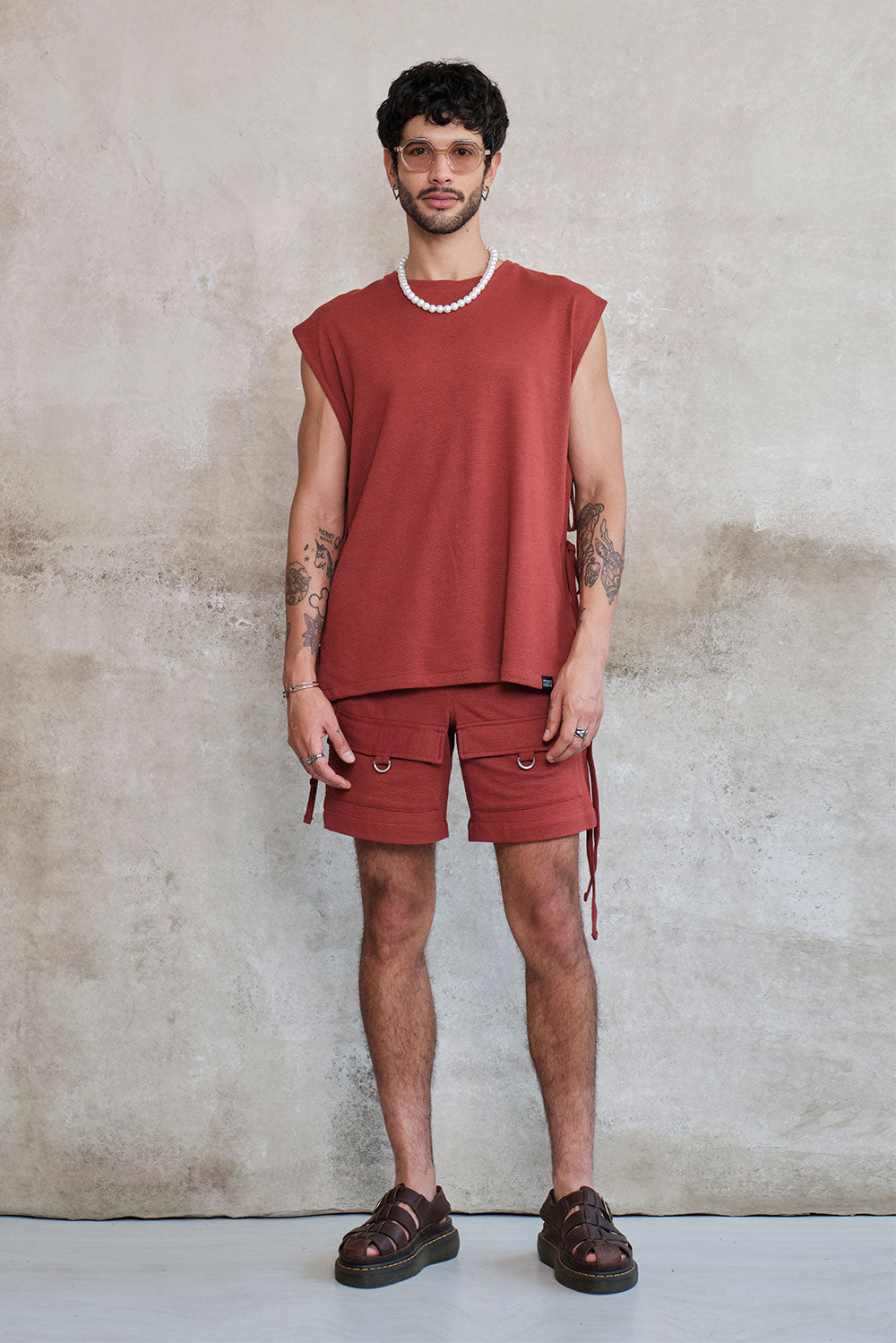 Terracotta lace frannel shorts