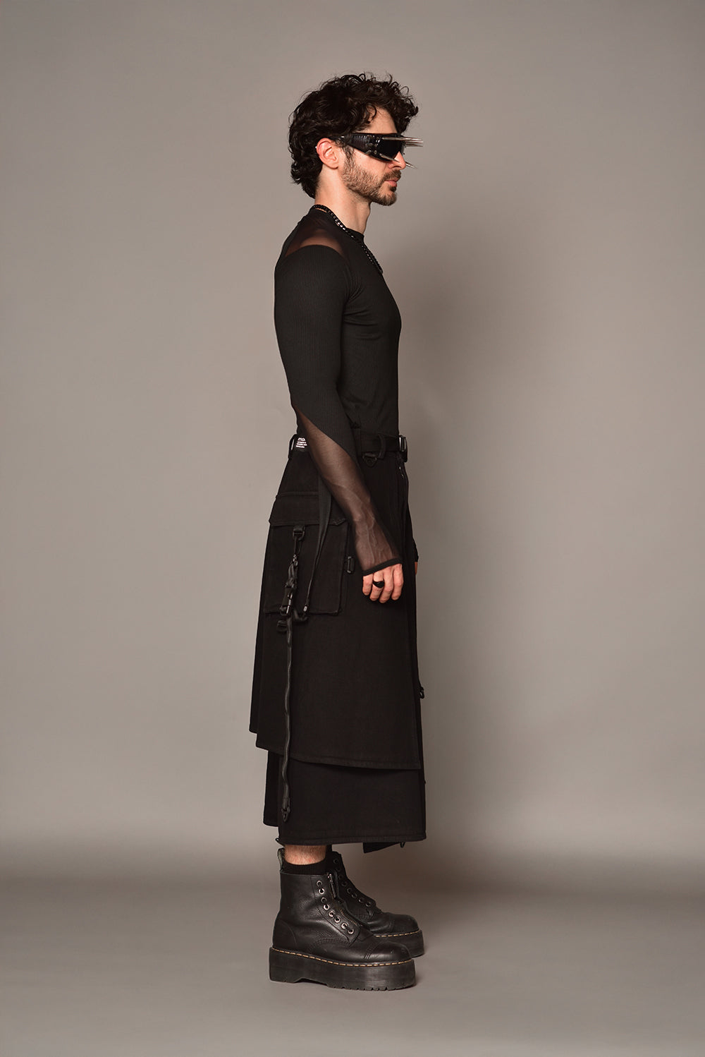 Black cargo techwear skirt
