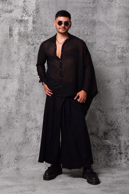 Black Asymmetric Veil Shirt