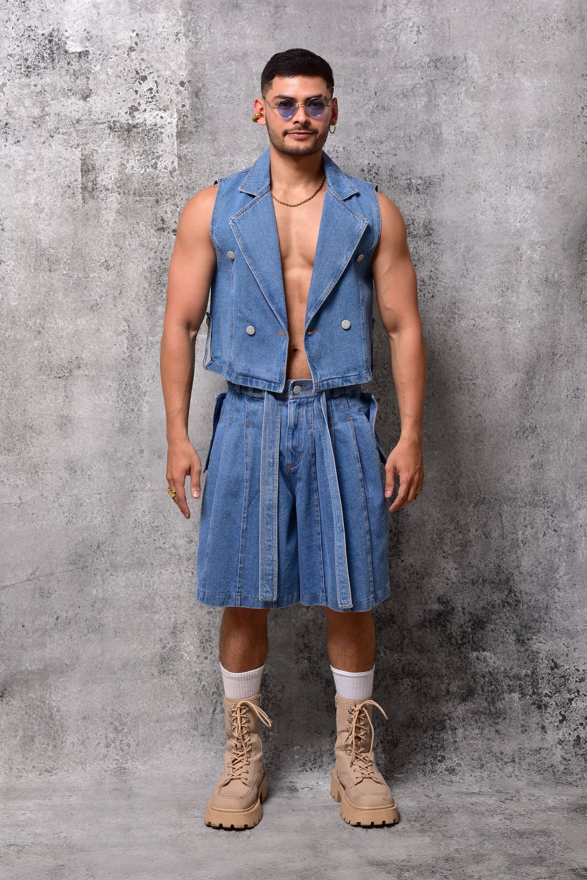 Pleated Denim Skort