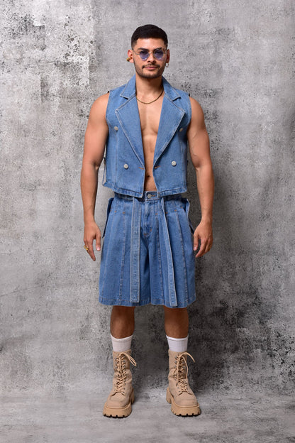 Pleated Denim Skort