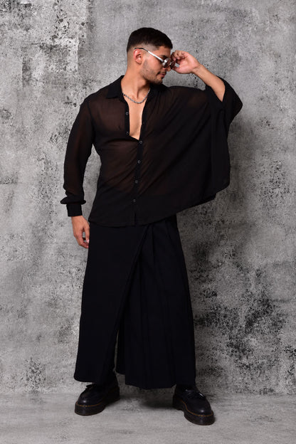 Black Asymmetric Veil Shirt