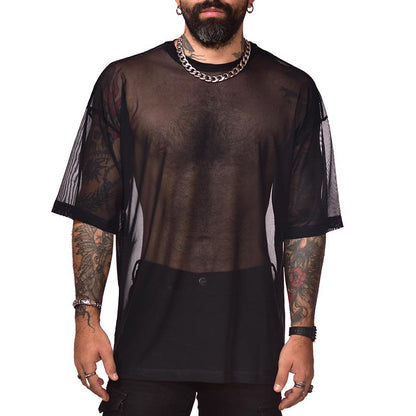 Camiseta negra transparente de corte cuadrado y ajuste extragrande