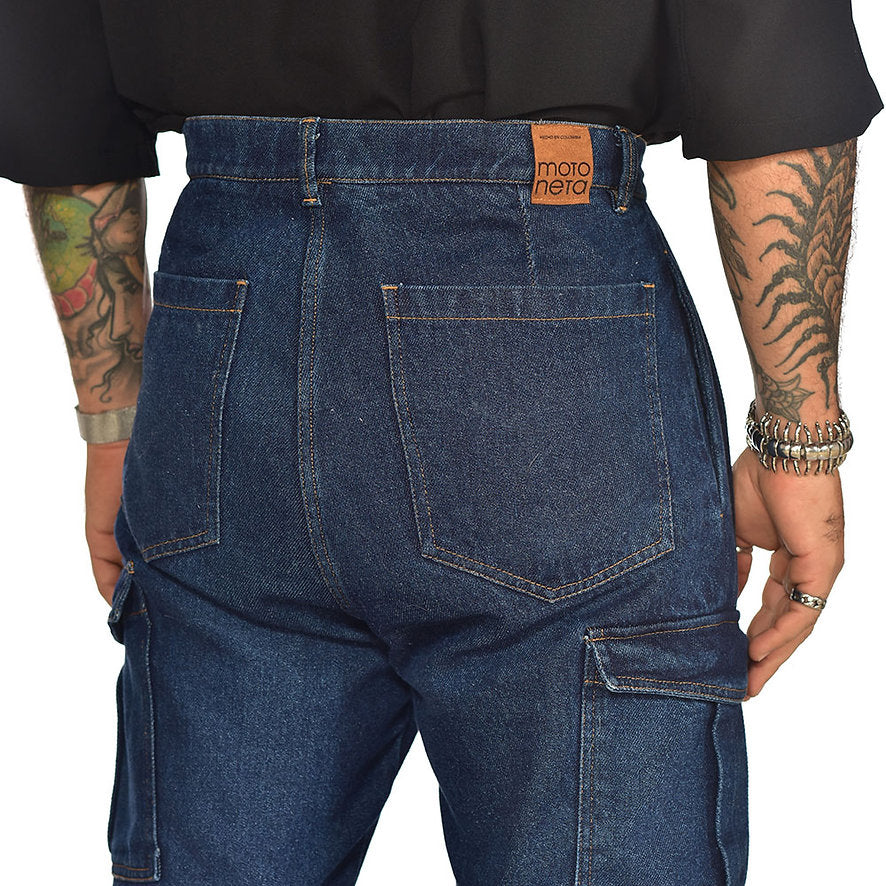 Baggy cargo pants with zip in denim