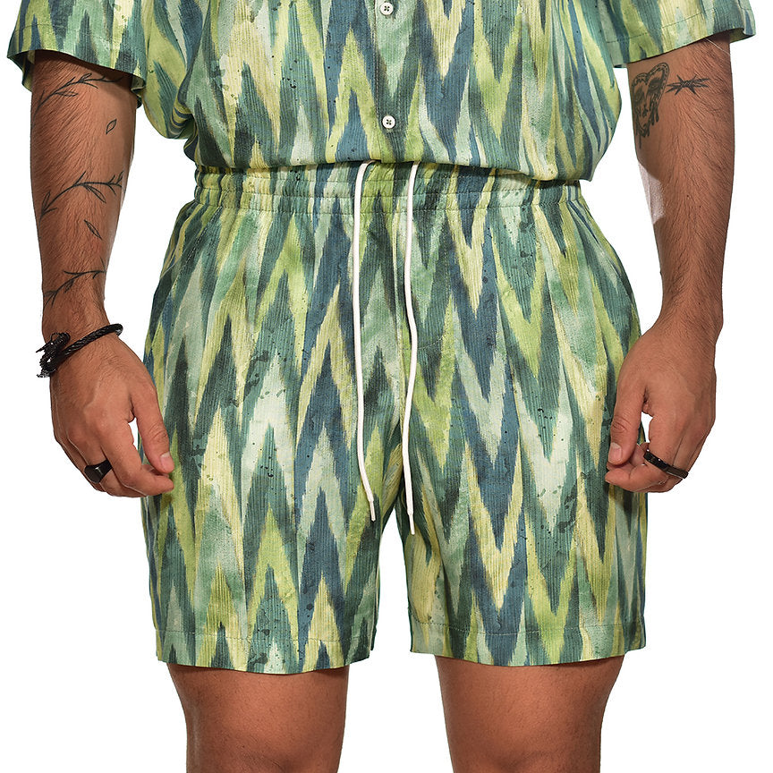 Green zig zag beach shorts