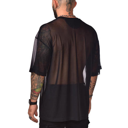 Camiseta negra transparente de corte cuadrado y ajuste extragrande