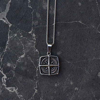 Compass silver necklace 60cm