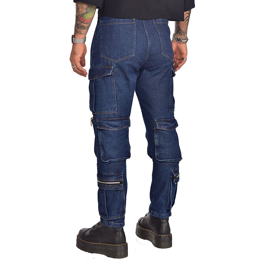 Baggy cargo pants with zip in denim
