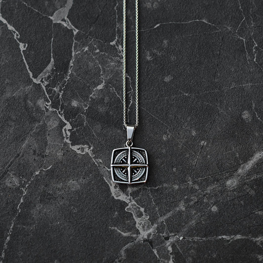 Compass silver necklace 60cm