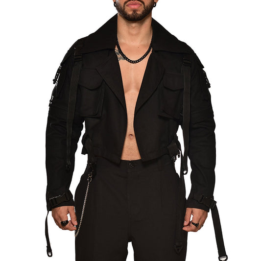 Black cargo techwear jacket