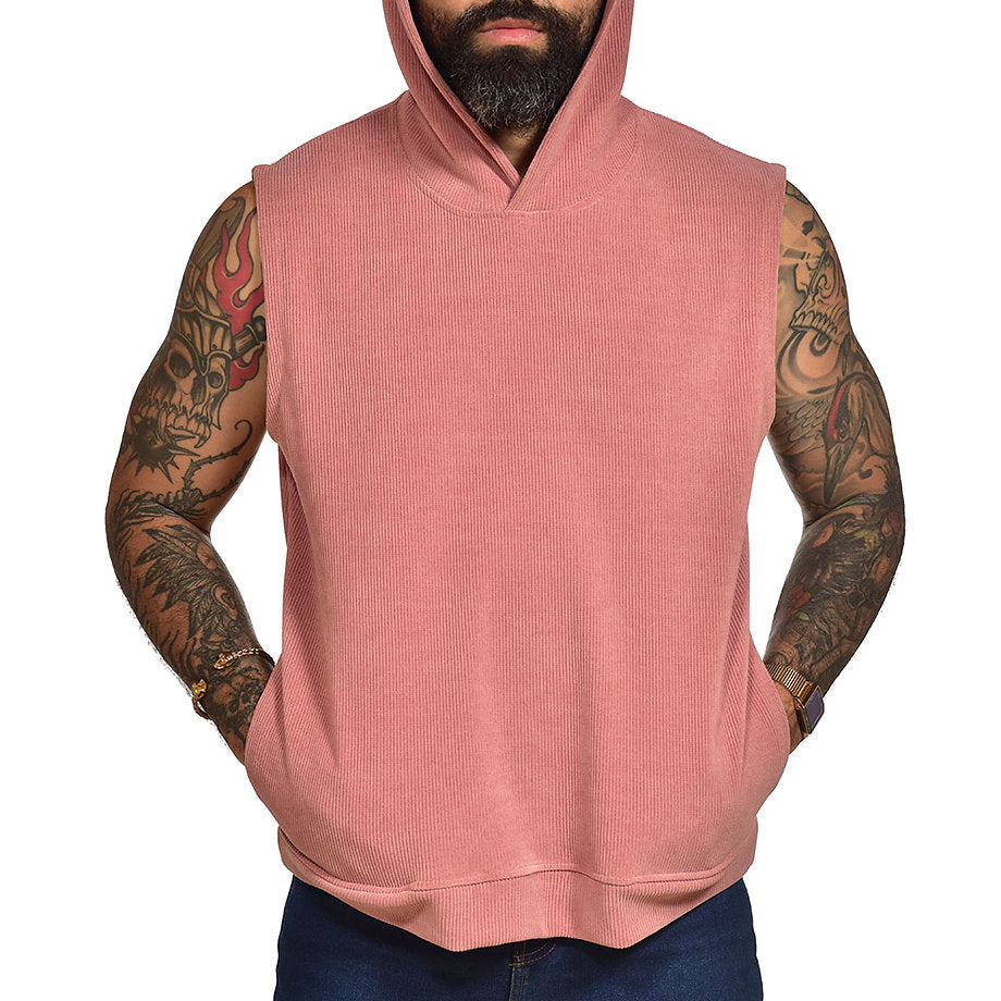 Corduroy pink sleeveless hoodie