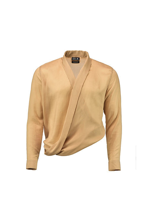 Long sleeve cross-neck shirt beige