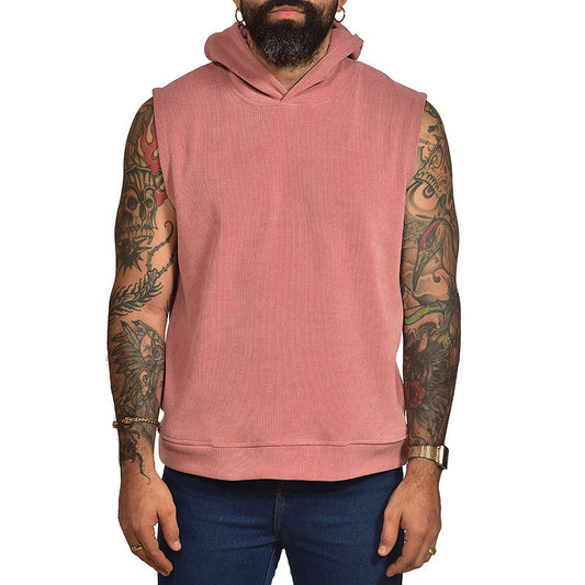 Corduroy pink sleeveless hoodie