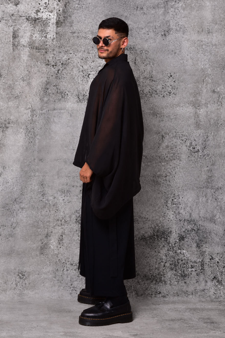 Black Asymmetric Veil Shirt