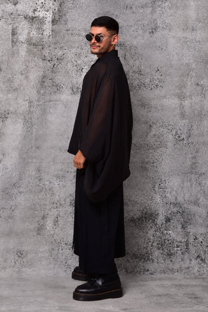 Black Asymmetric Veil Shirt