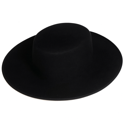 Extra-long black Cordovan hat with high cup
