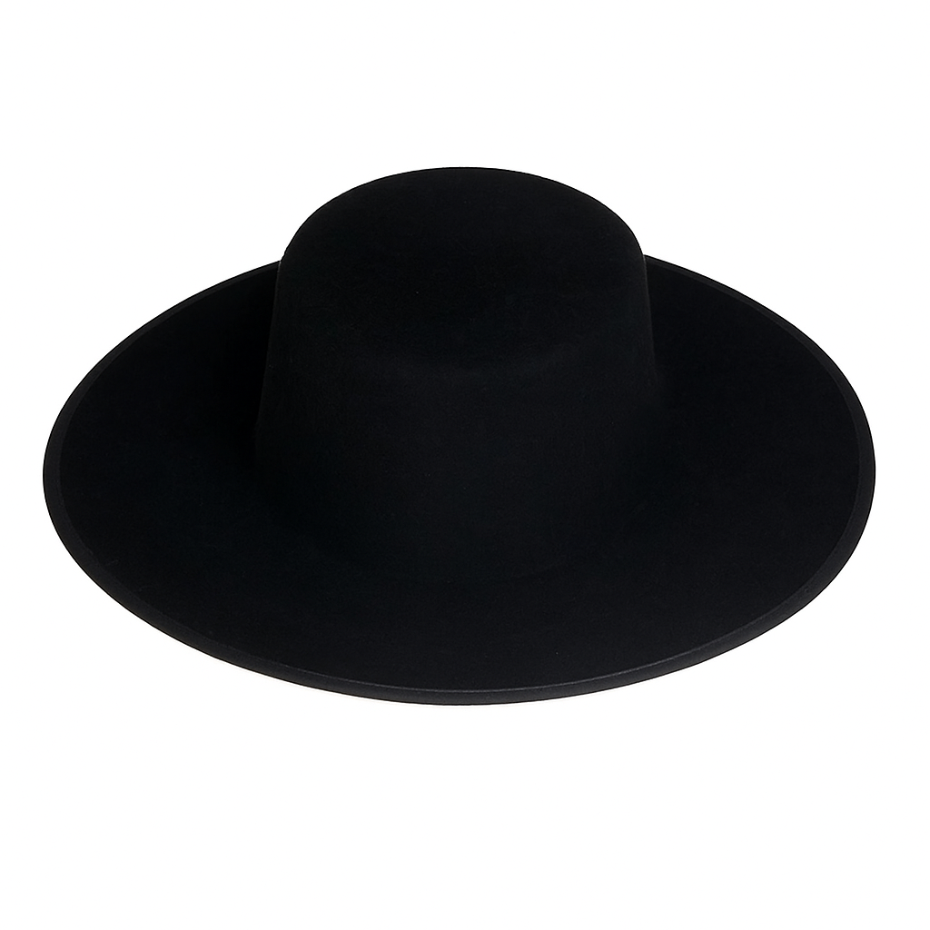 Extra-long black Cordovan hat with high cup