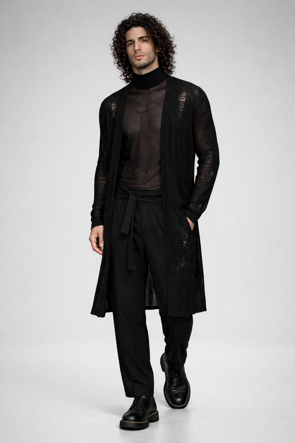 Long black knit cardigan