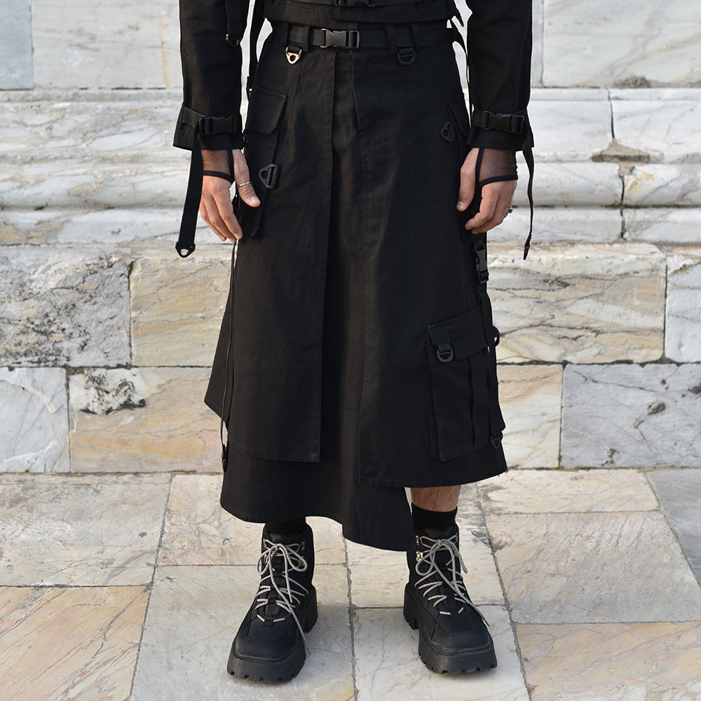 Black cargo techwear skirt