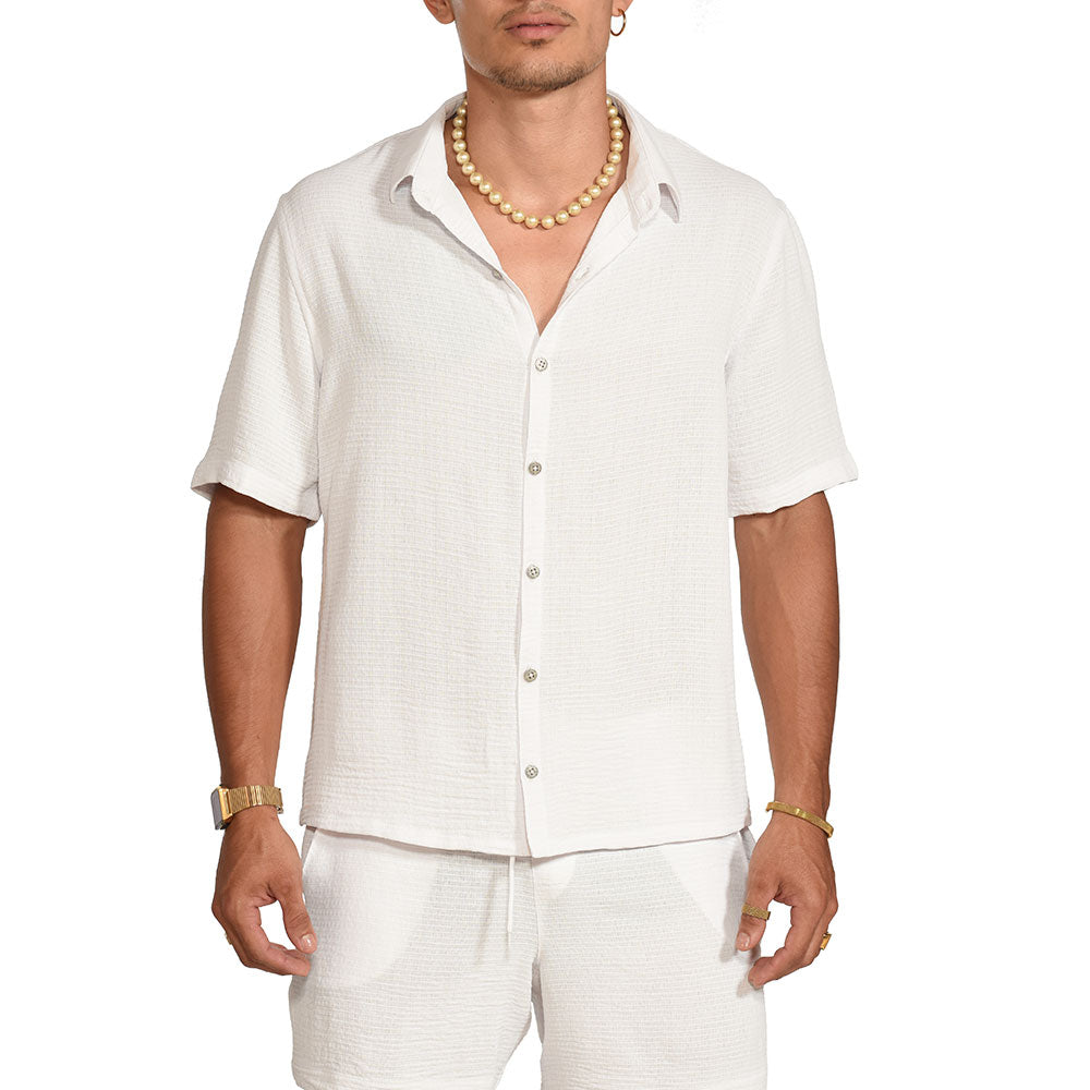 Two-piece set of boxy fit shirt and beach shorts