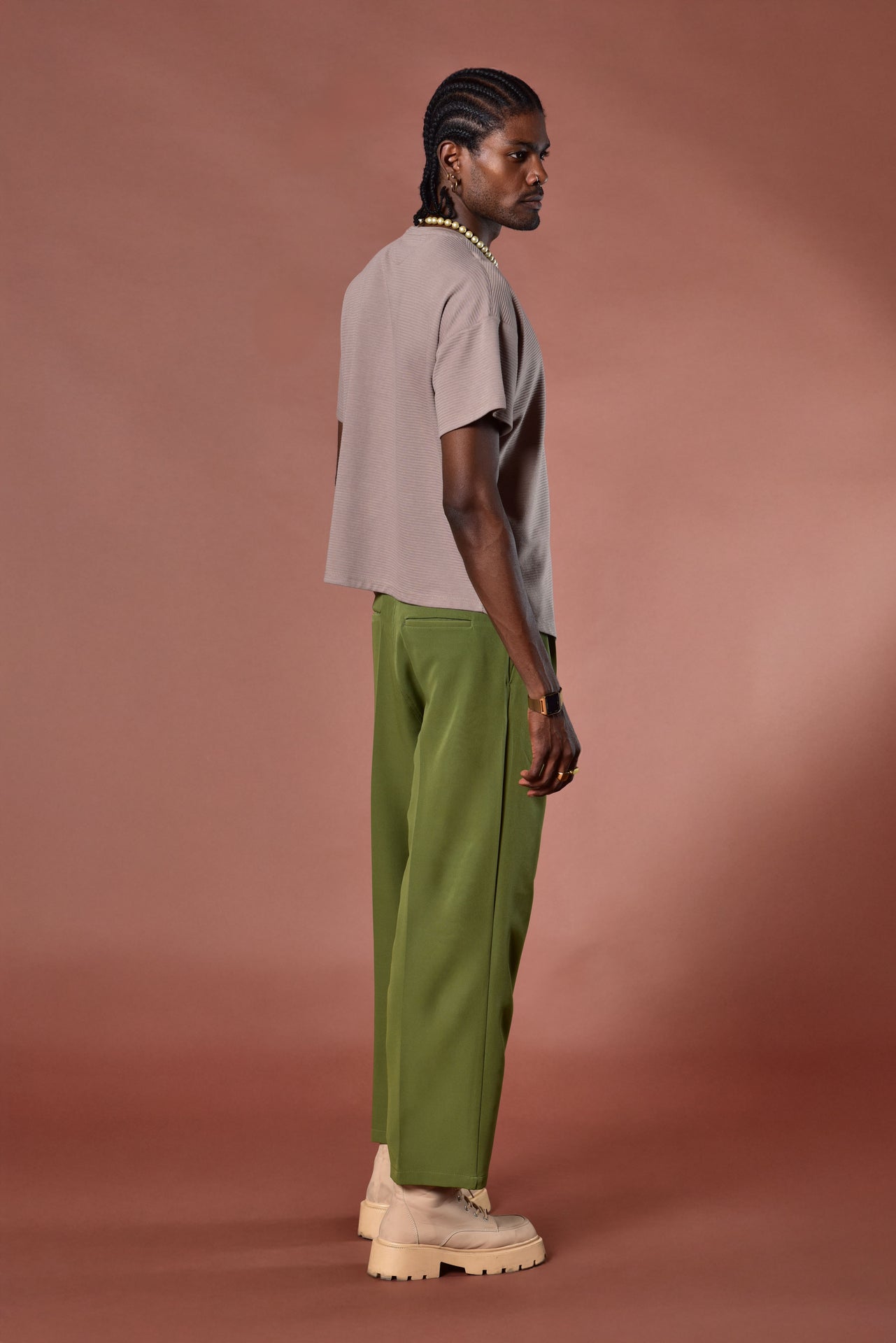 Olive Belted Wide-Leg Pants