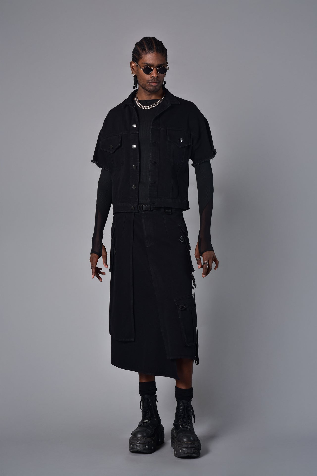 Black Denim Cargo Jacket