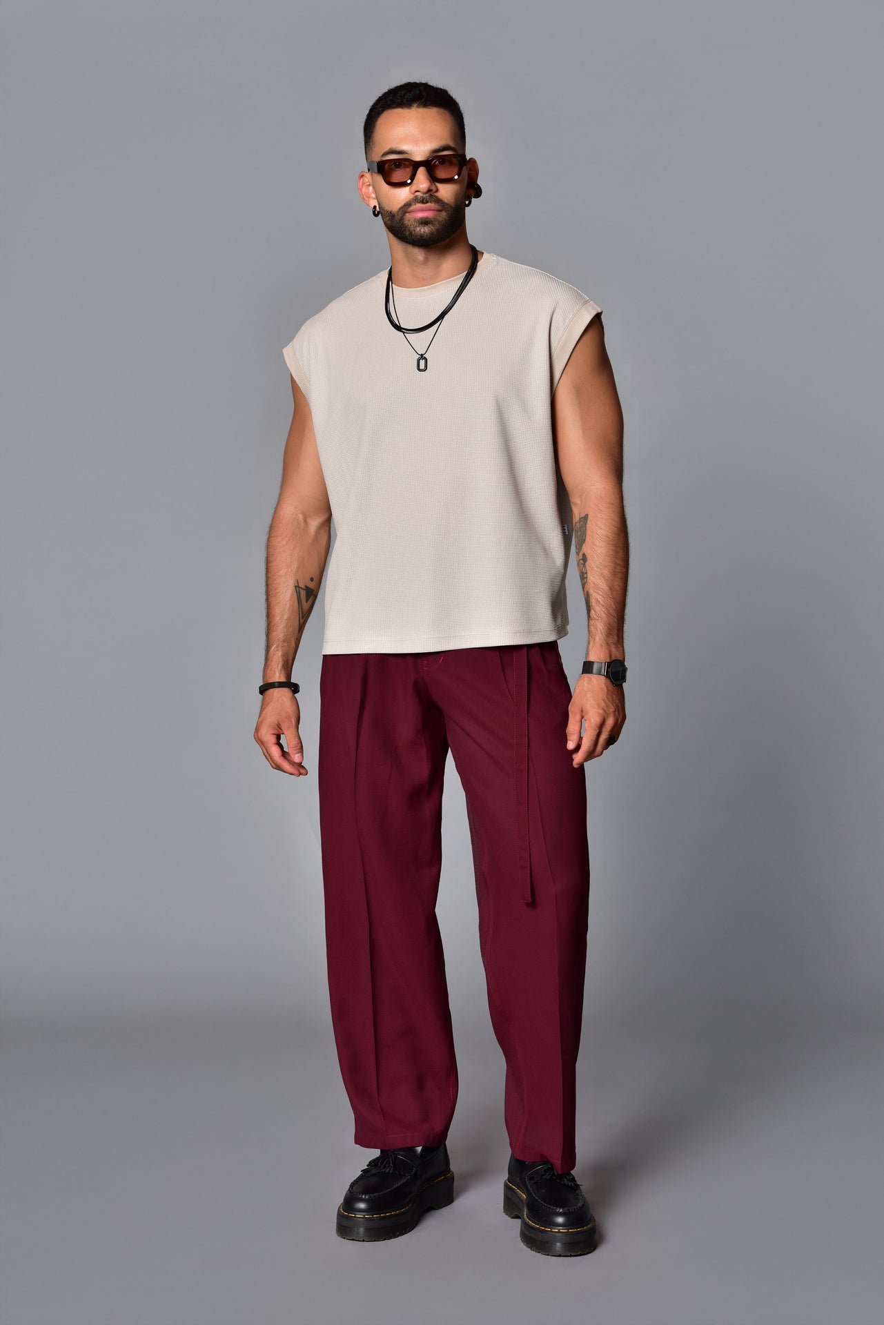 Beige triad sleeve t-shirt