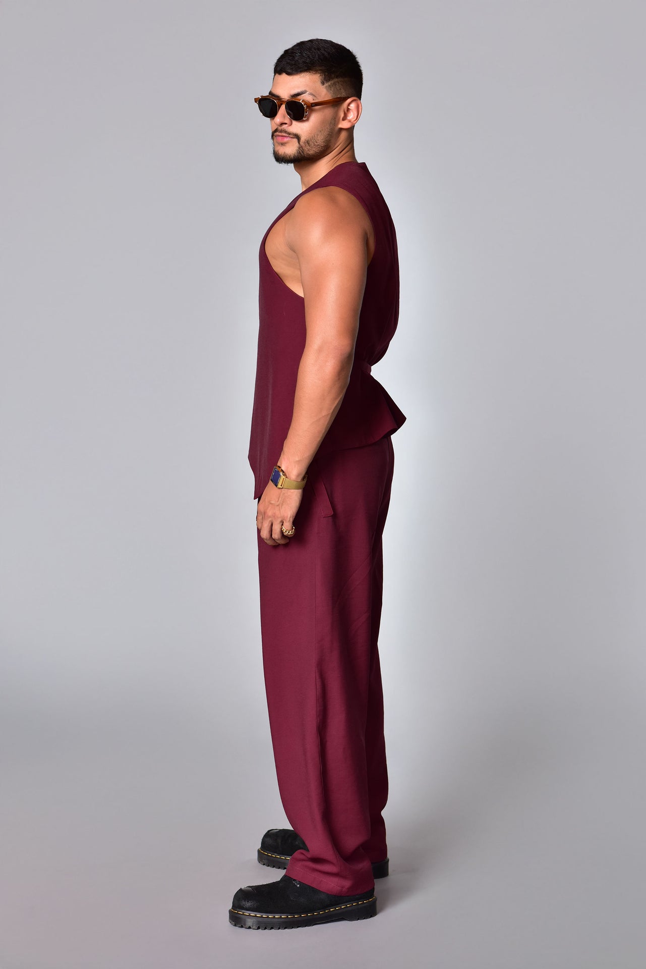 Burgundy wide leg pants