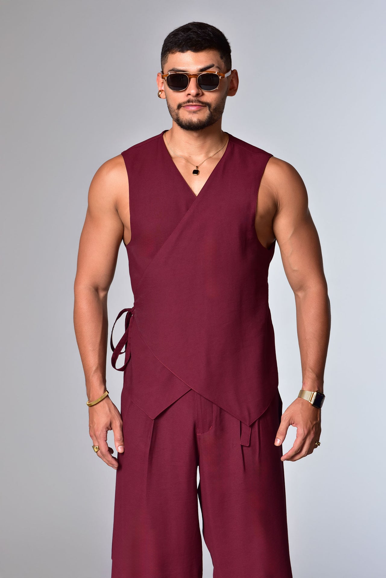 Burgundy wide leg pants