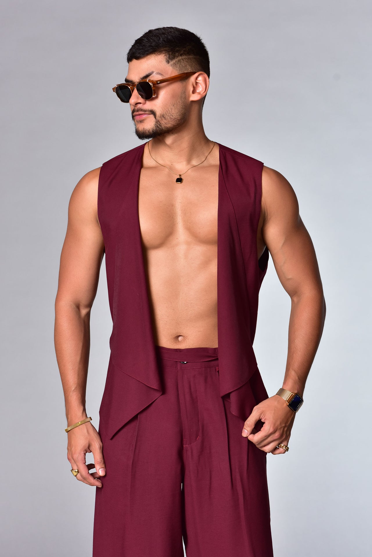 Burgundy wide leg pants