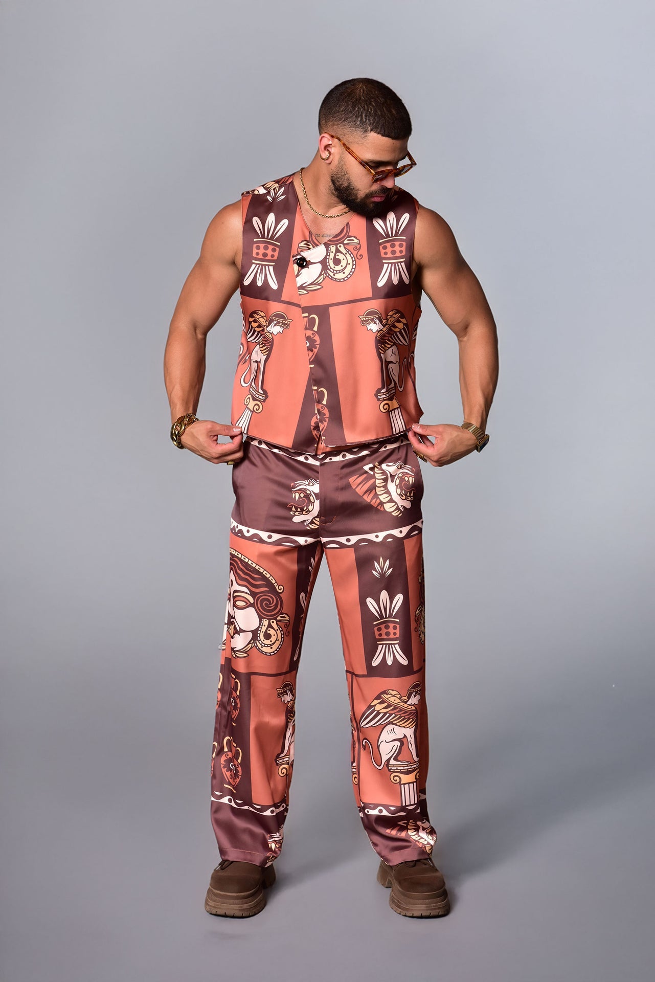 Greek print loose fit pants