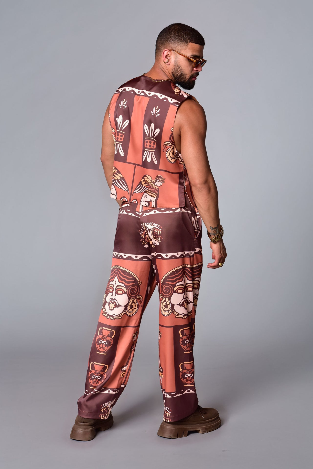 Greek print loose fit pants