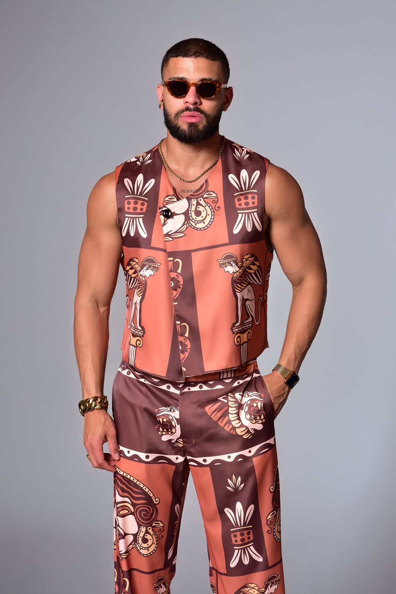 Greek print vest