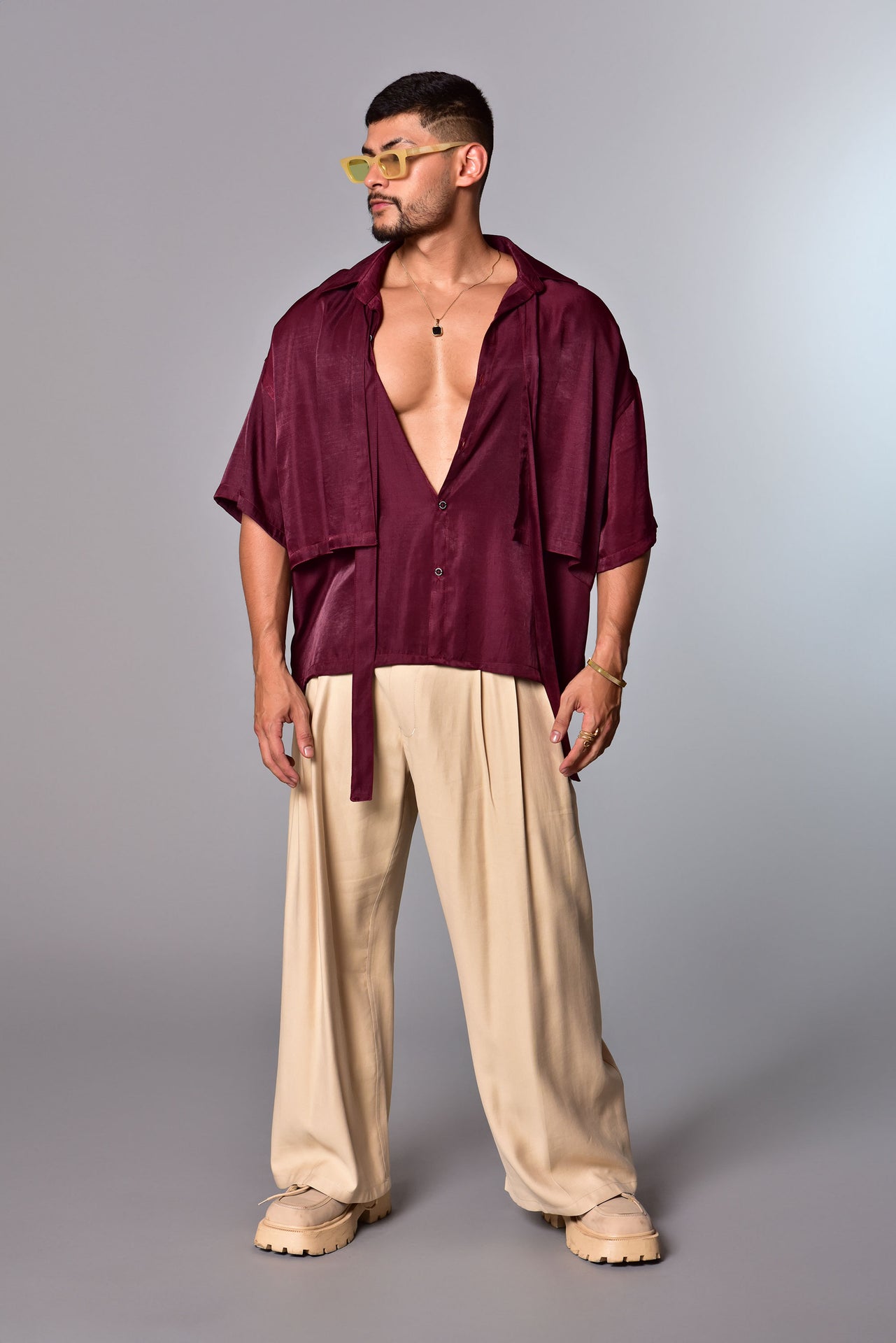 Burgundy Boxy Fit crop top shirt