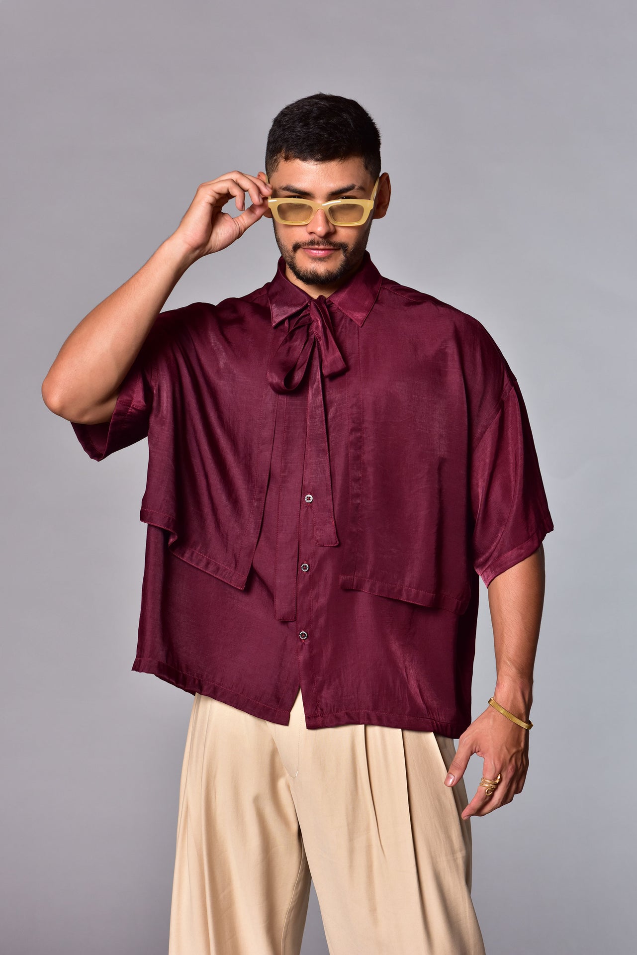 Burgundy Boxy Fit crop top shirt