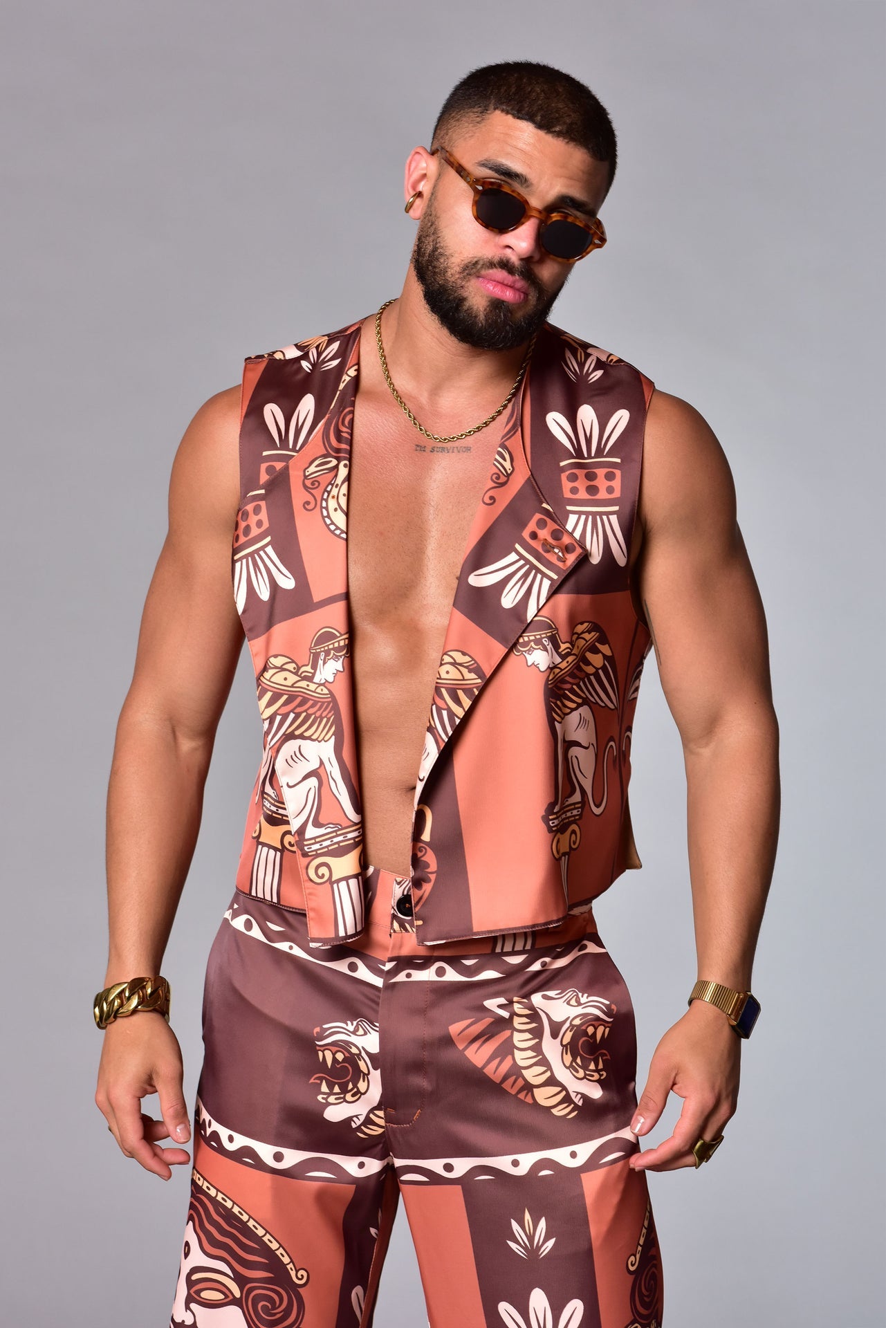 Greek print vest