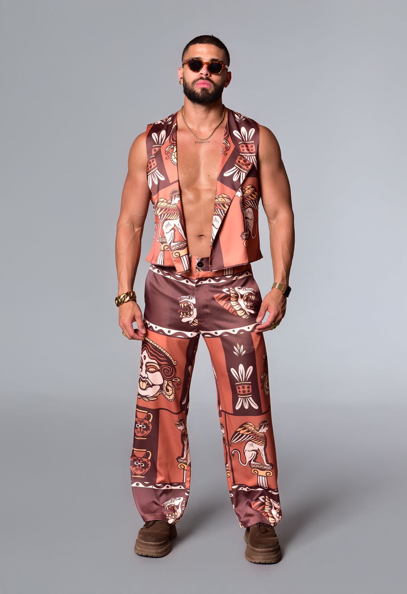 Greek print loose fit pants