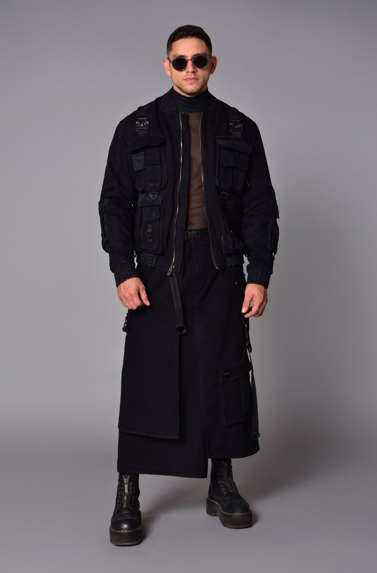 Black Techwear Neo-Cargo Skirt