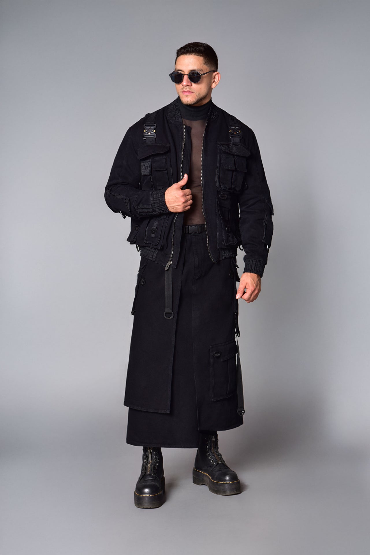 Black cargo techwear skirt