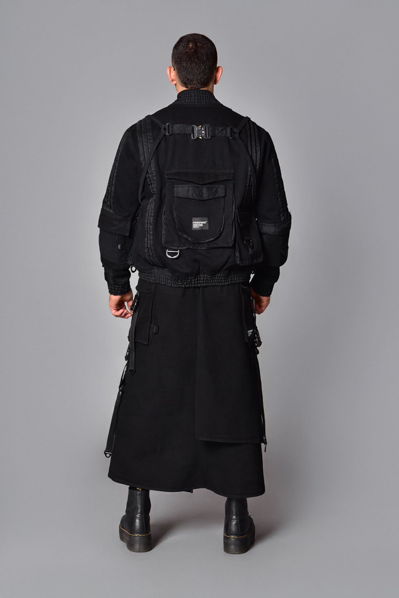 Black cargo techwear skirt
