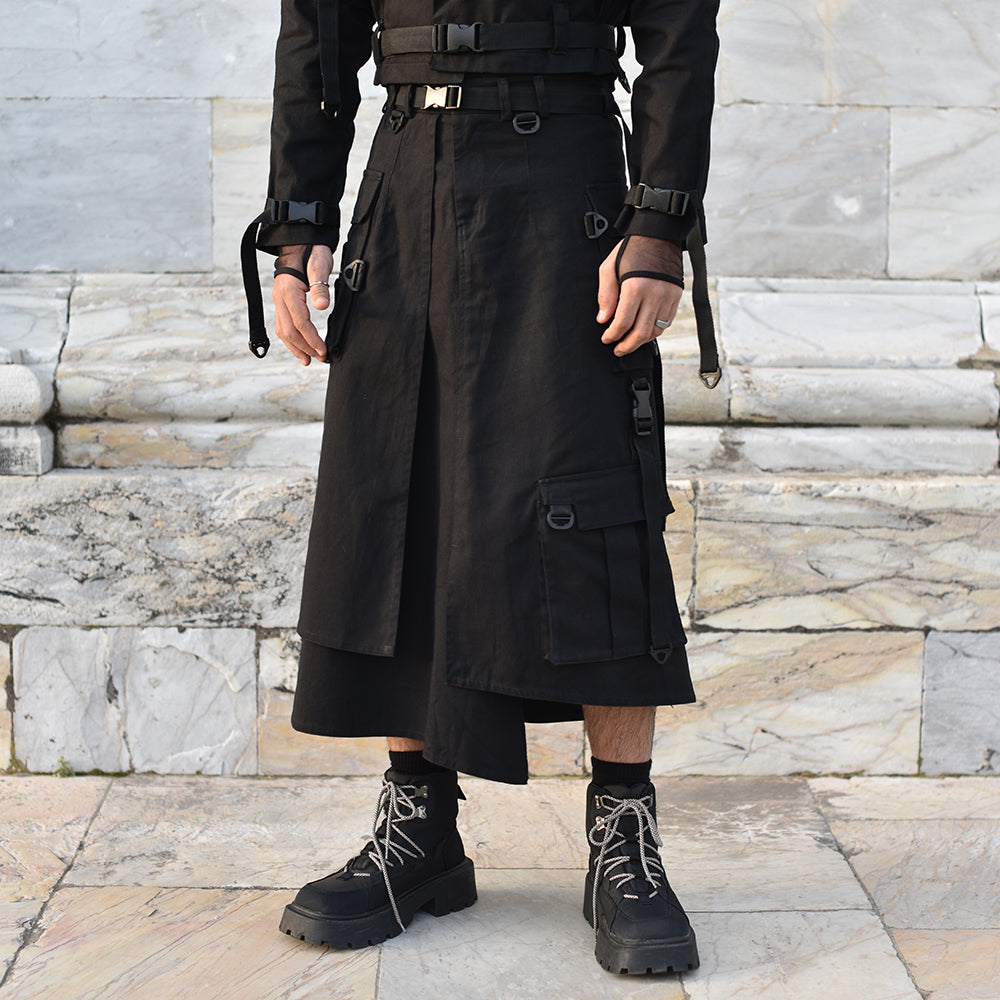 Black cargo techwear skirt