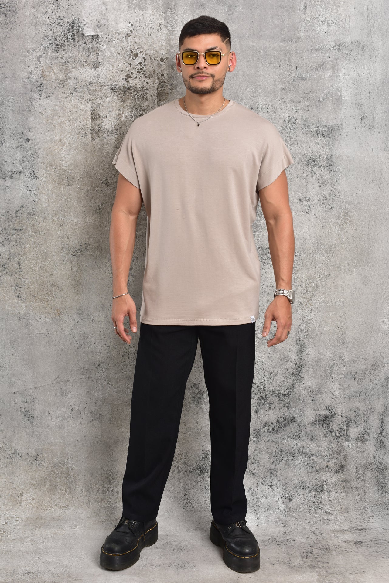 Beige Japanese-sleeve blouson T-shirt
