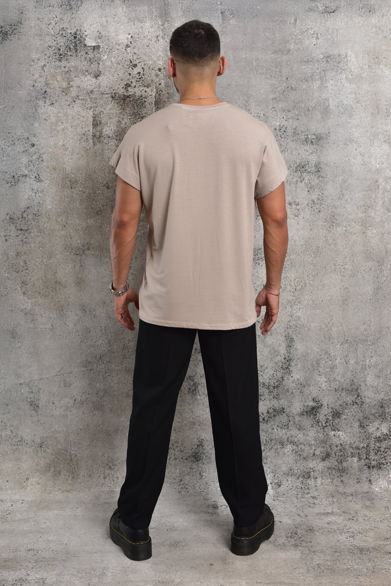 Beige Japanese-sleeve blouson T-shirt